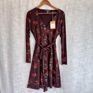 NWT Toad & Co Cue Wrap Long Sleeve Dress Brown Floral Print Size Large